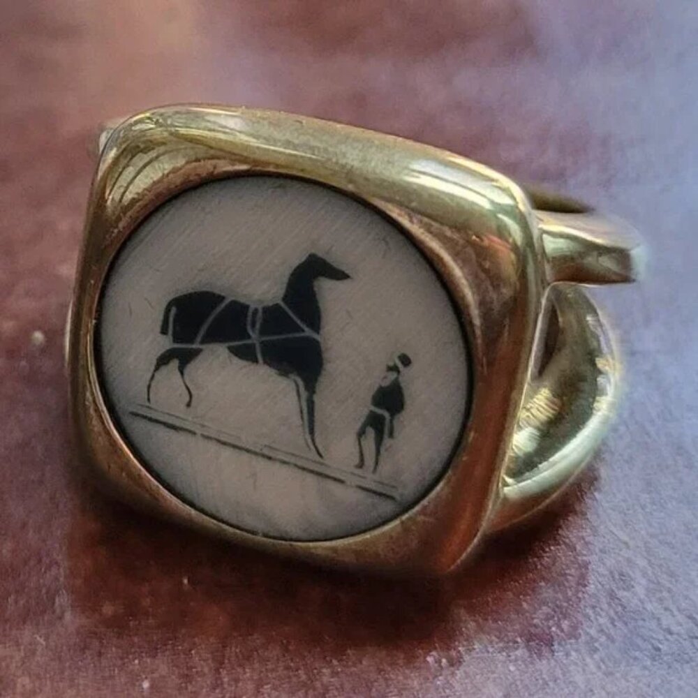 HERMES Bijouterie Fantaisie Horse Corozo Intaglio Ring Size 6